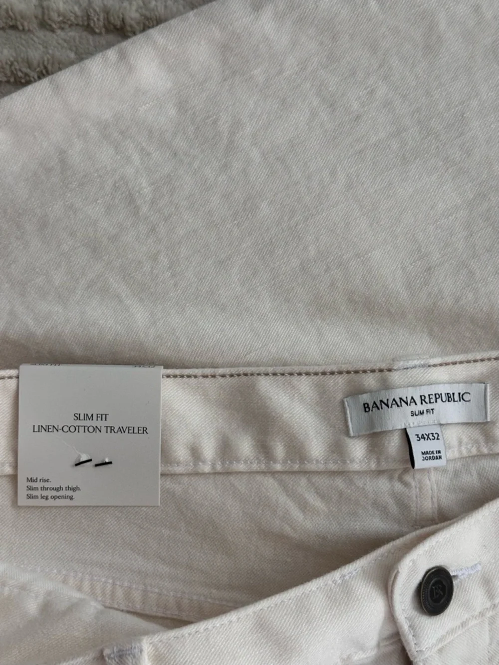 NWT Banana Republic Slim Fit Linen-Cotton Traveler Pant in Off-White - 34W x 32L